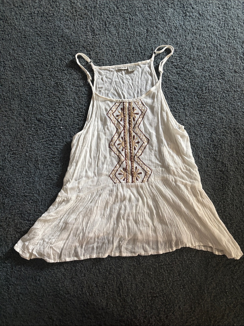 raya sun Cream Crinkle Camisole with Embroidered Front Panel